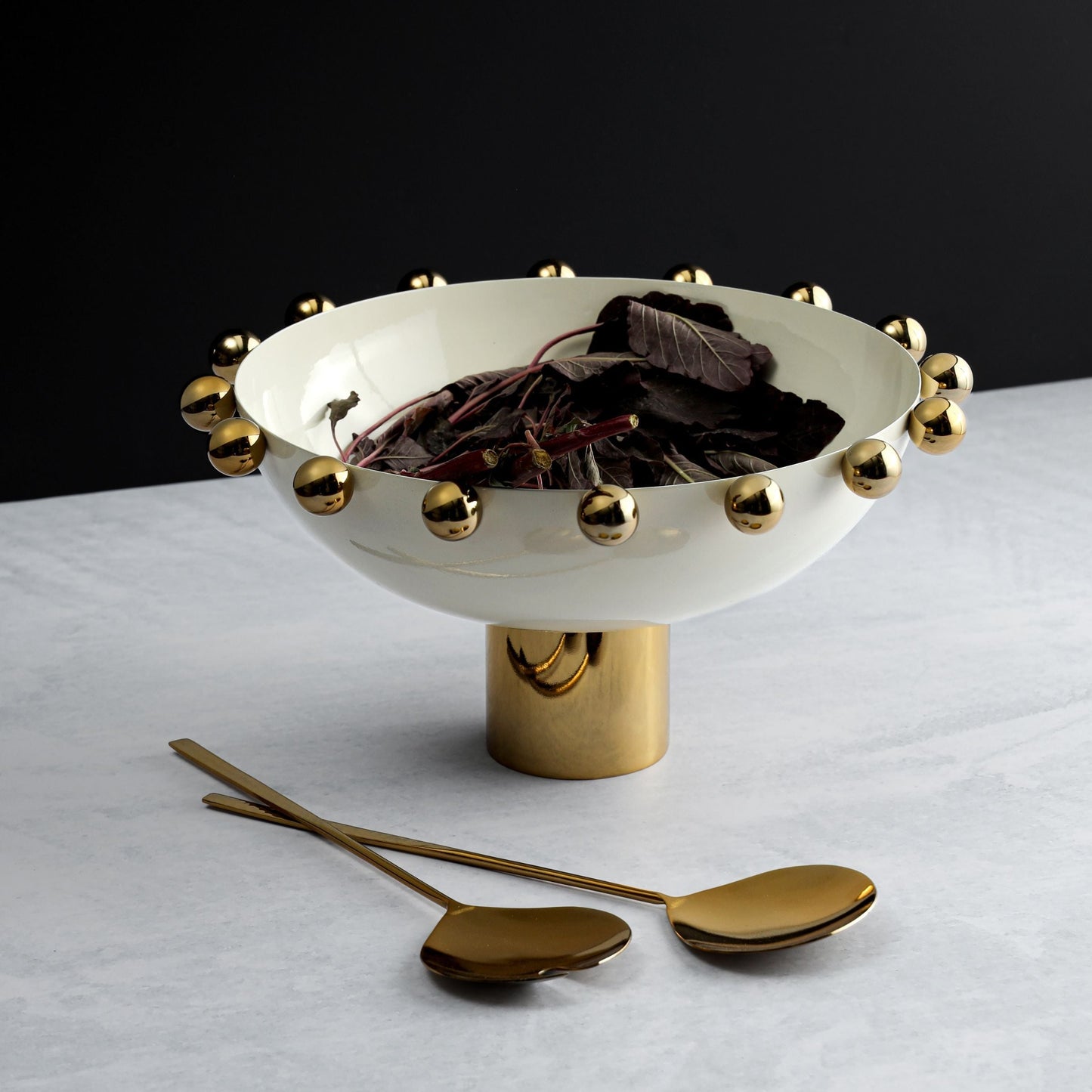 Eneziy Signature White & Gold Footed Salad Bowl